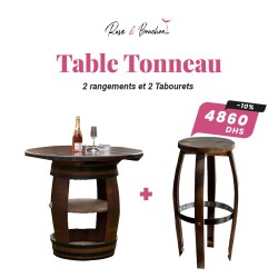 Table Tonneau 2 rangements et 2 Tabourets