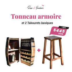Tonneau armoire et 2 Tabourets basiques