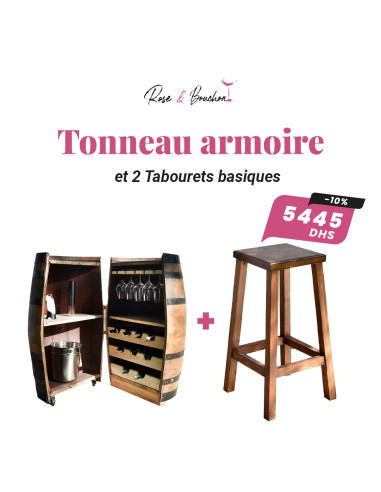 Tonneau armoire et 2 Tabourets basiques