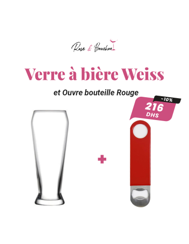 6 Verres à bière Weiss et Ouvre bouteille Rouge