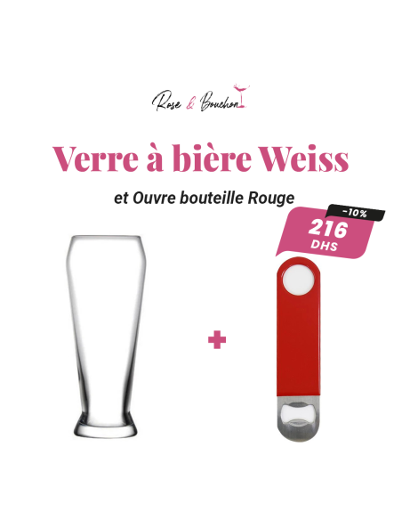 6 Verres à bière Weiss et Ouvre bouteille Rouge